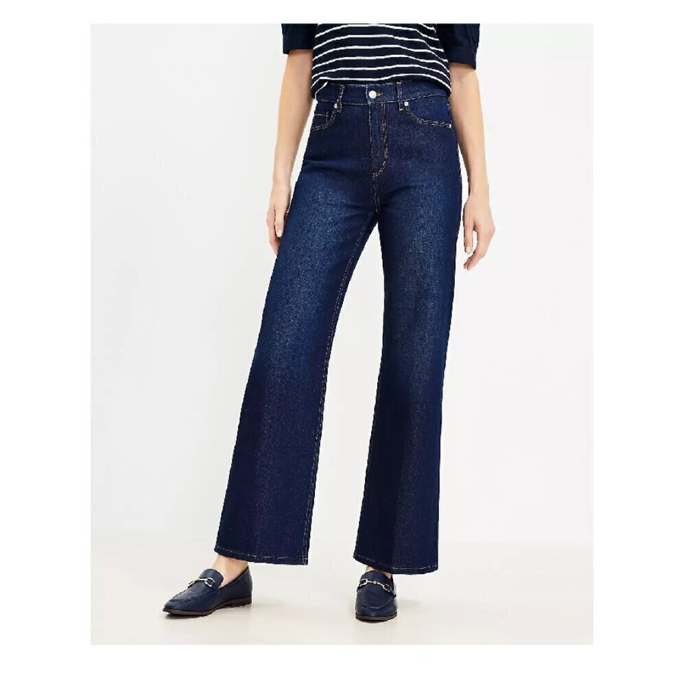 NWOT LOFT‎ Mid Rise Wide Leg Jeans in Dark Indigo Wash Size 8